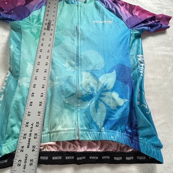Weimostar Womens Full-Zip Cycling Jersey Top Large Short Sleeve Floral Blue Red - Picture 6 of 7